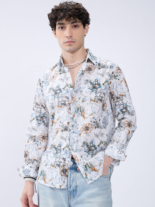 Floral Rush White Checks Canvas Luxe Shirt