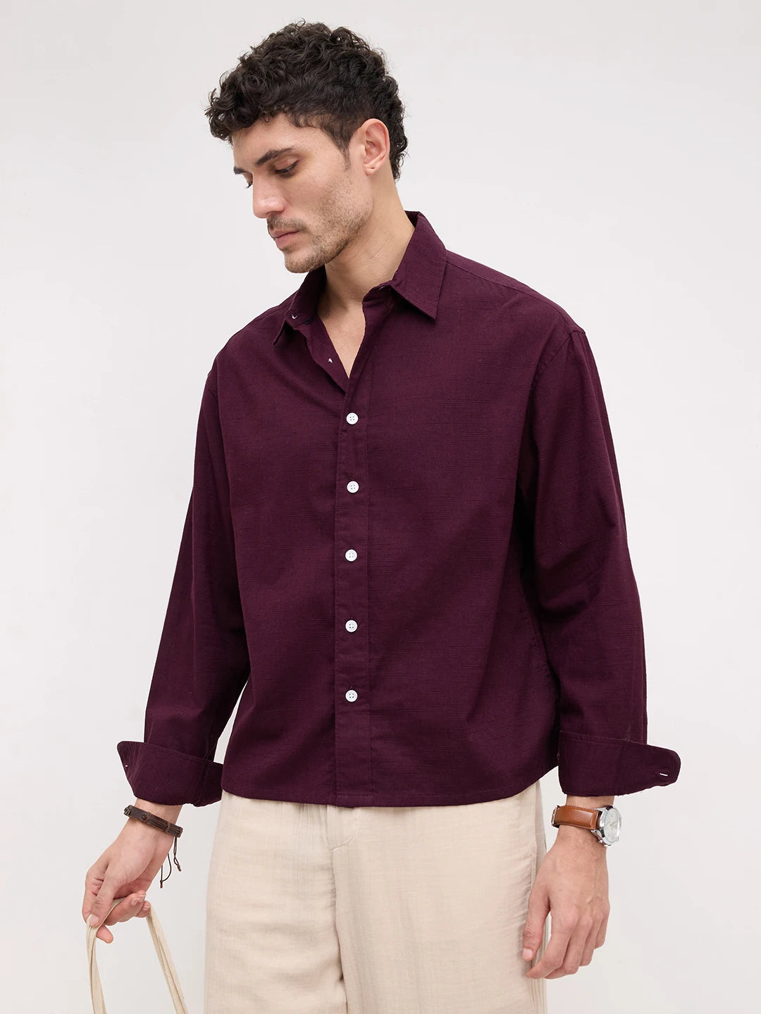 Luxe Wine Boxy Fit Crop Shirt