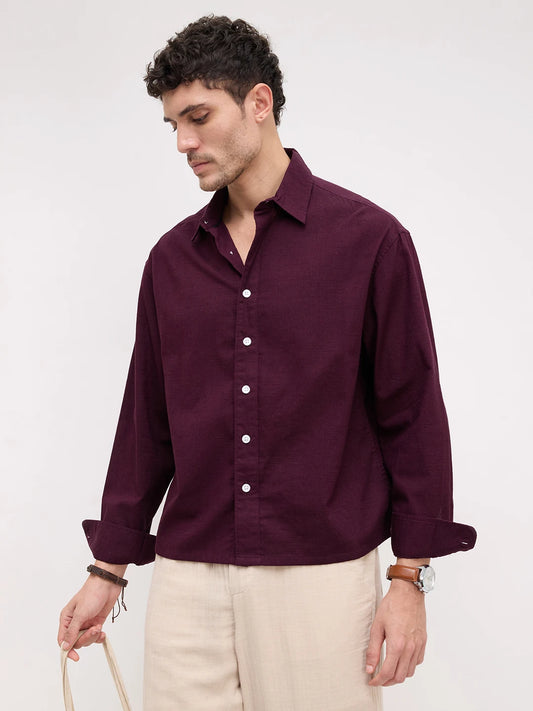 Luxe Wine Boxy Fit Crop Shirt
