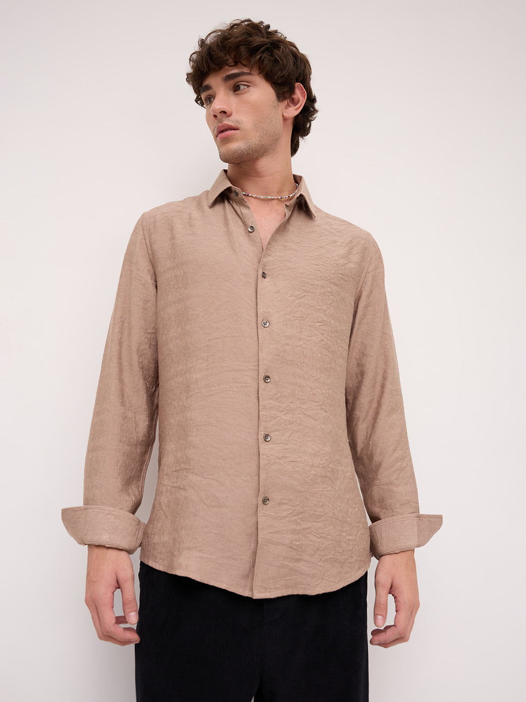 Luxe Taupe Beige Frosted Textured Shirt