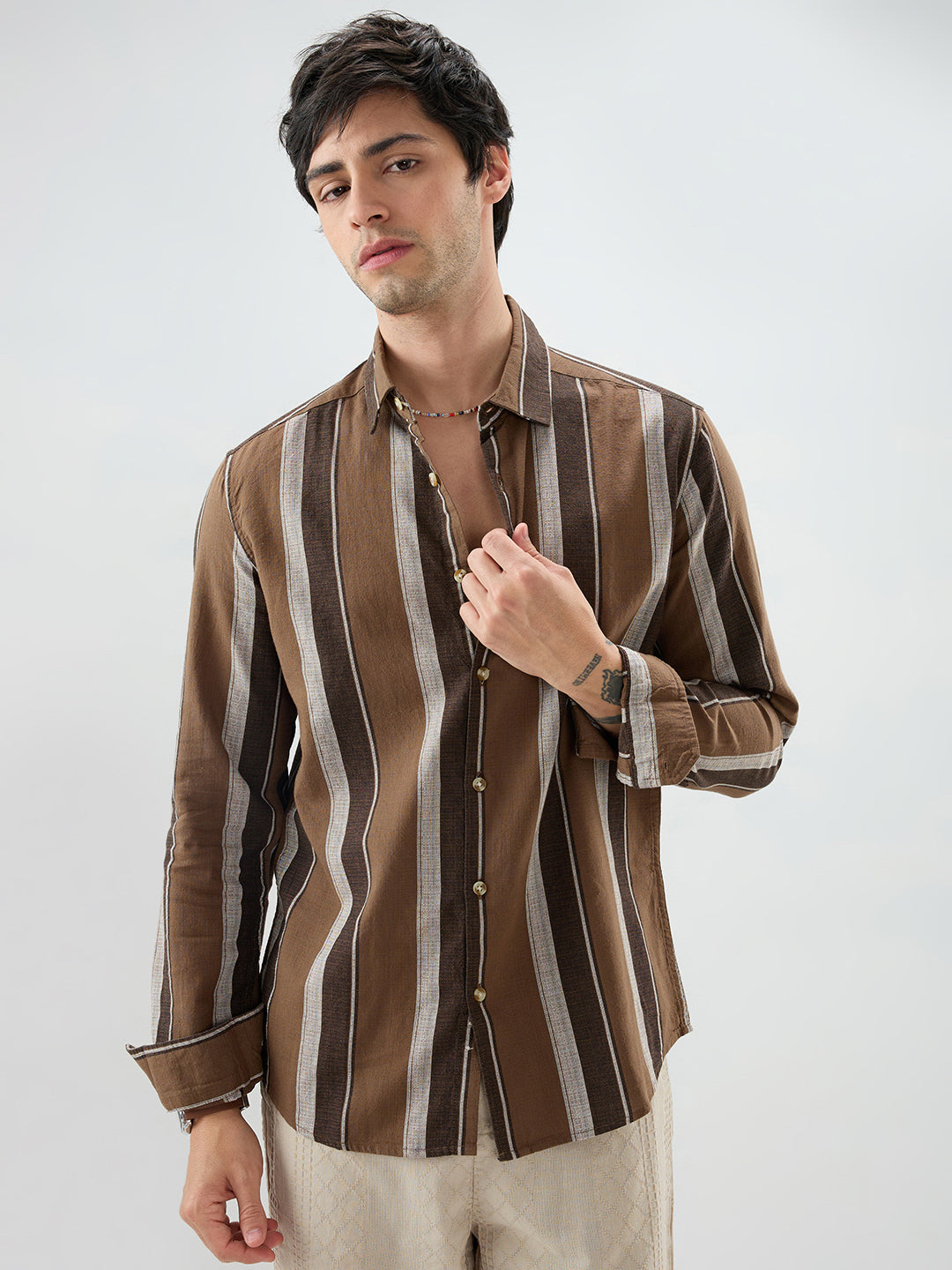 Earthy Brown Sylvan Striped Shirt