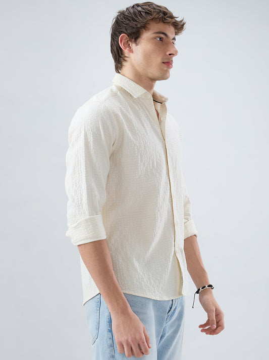 Luxe Ivory Double Coth Seersucker Box Checks Shirt