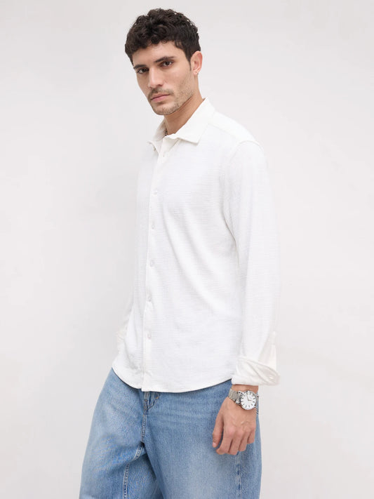 Snow White Mini Checks Textured Knitted Shirt