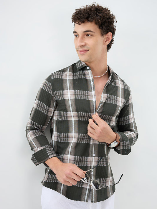 Forest Green Soft Textured Checks Shirt