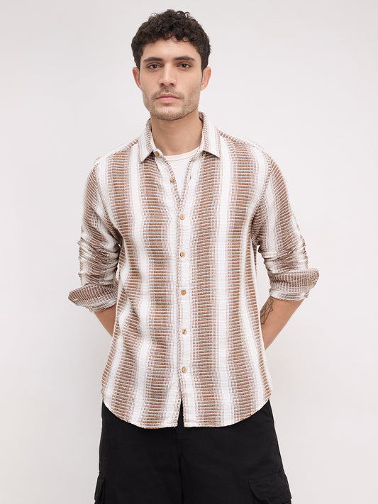 Premium Cotton Brown & White Striped Shirt