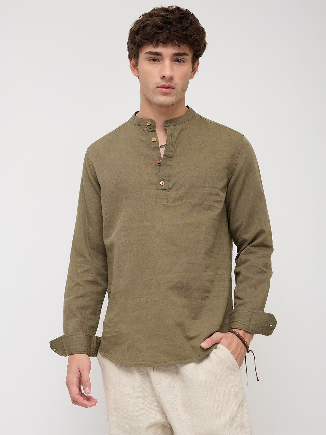 Luxe Olive Fine Sheer Linen Blend Kurta