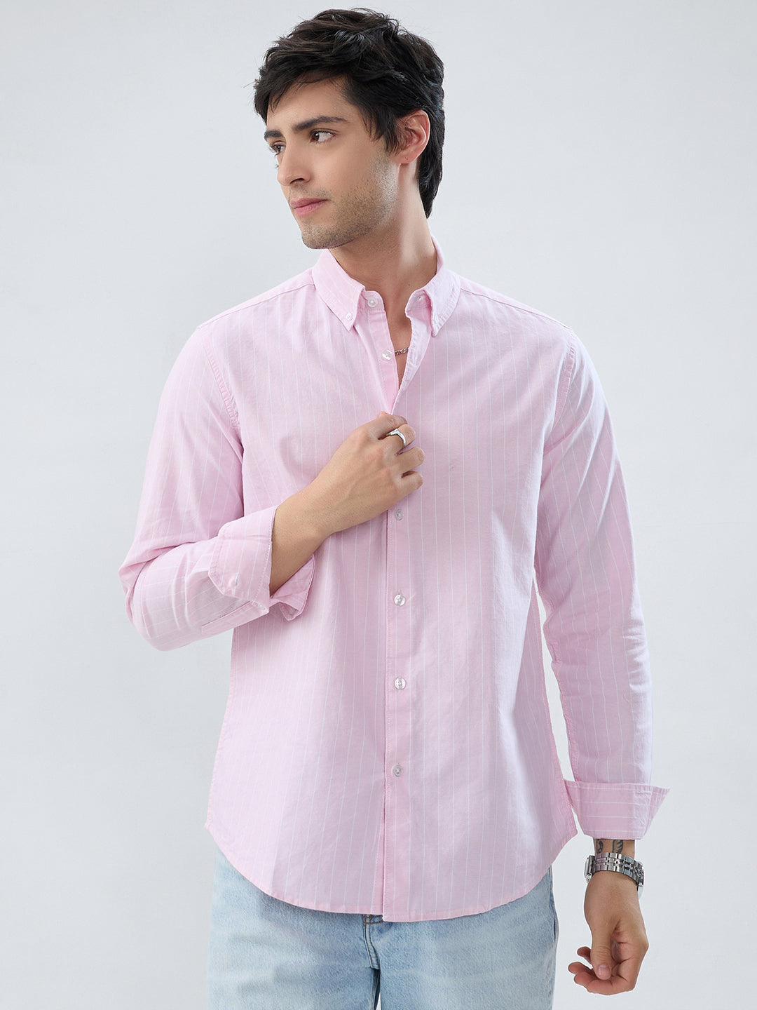 Pastel Pink Refined Pinstripe Oxford Button-Down Business Shirt