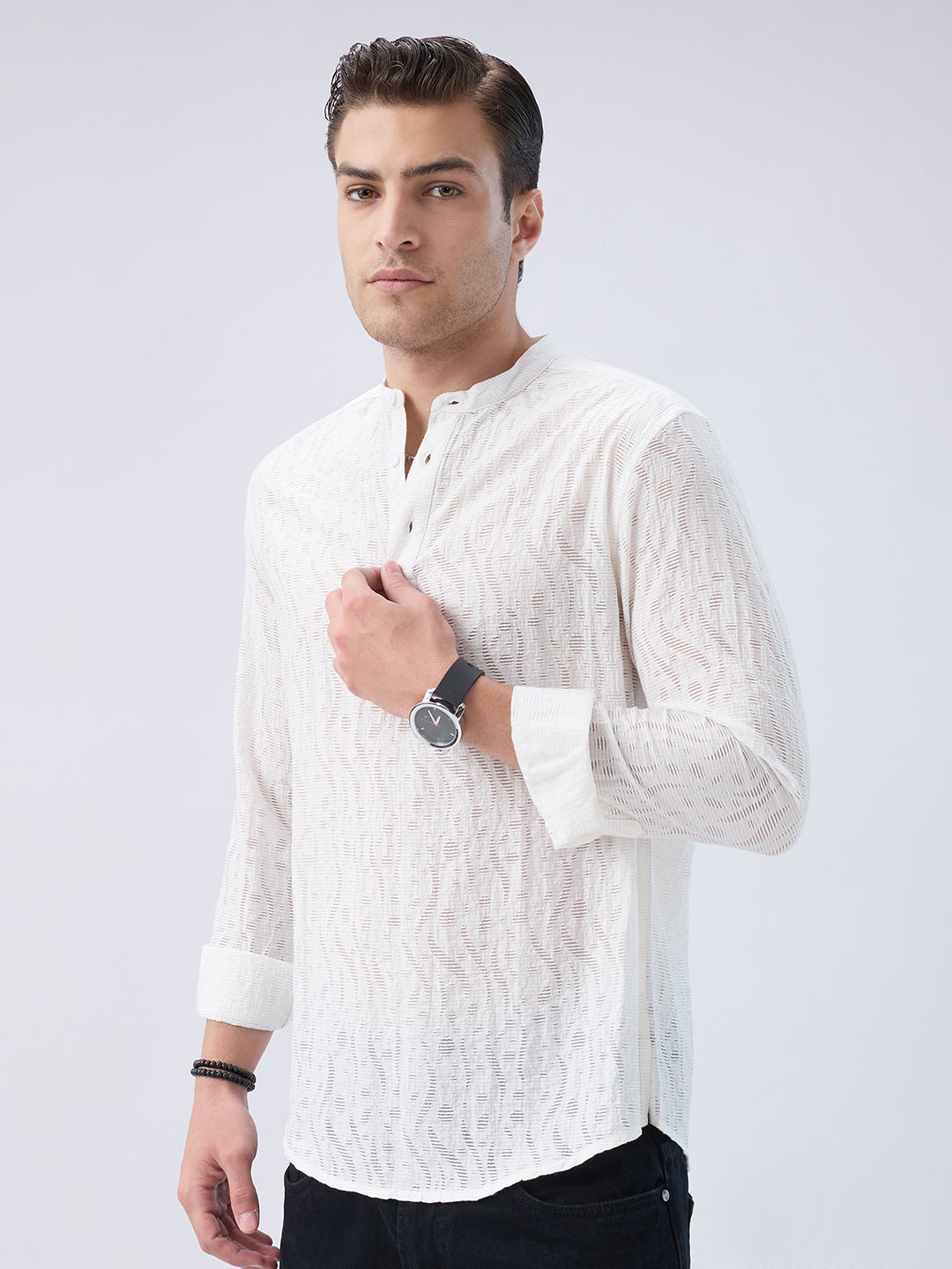 Pearl White Ripple Weave Kurta