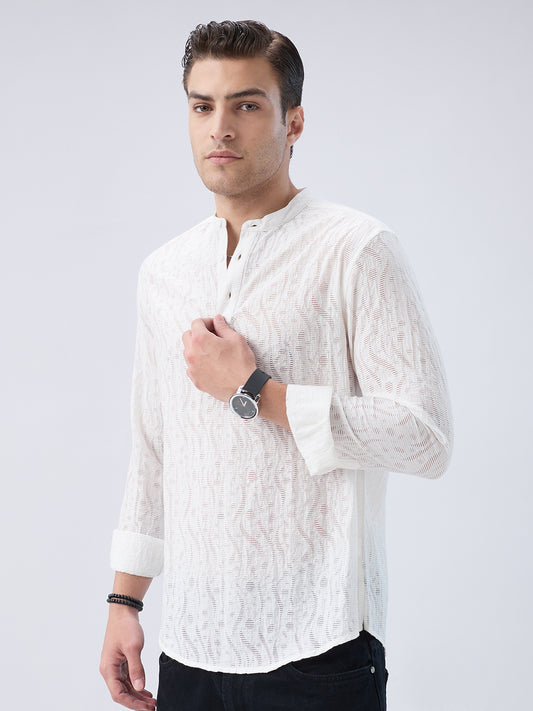 Pearl White Ripple Weave Kurta