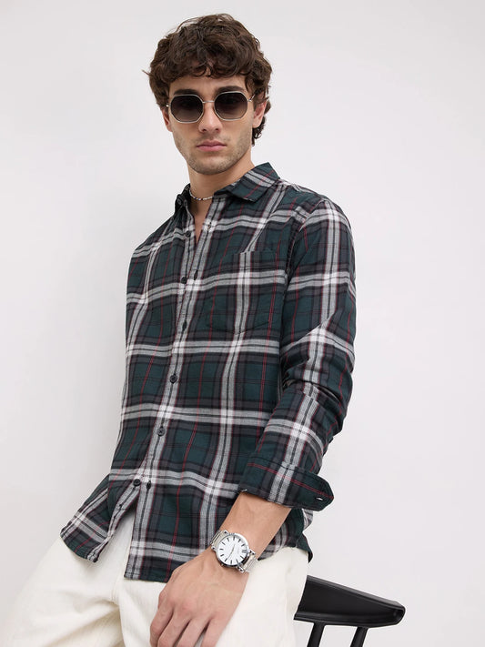 Deep Forest Green Contrast Checks Shirt