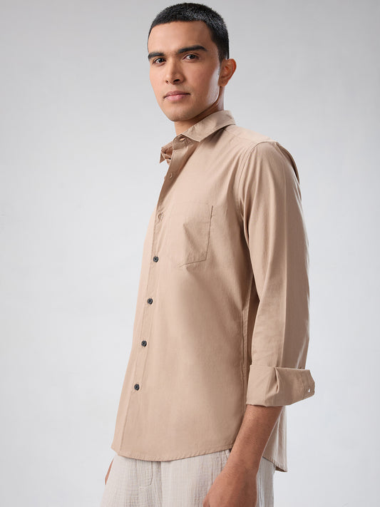 Solid Soft Khaki Beige Poplin Shirt