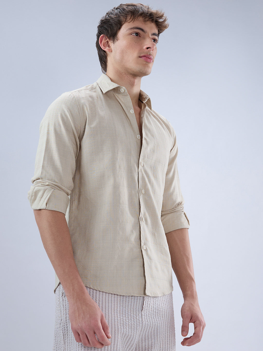 Bone Beige Textured Weave Shirt