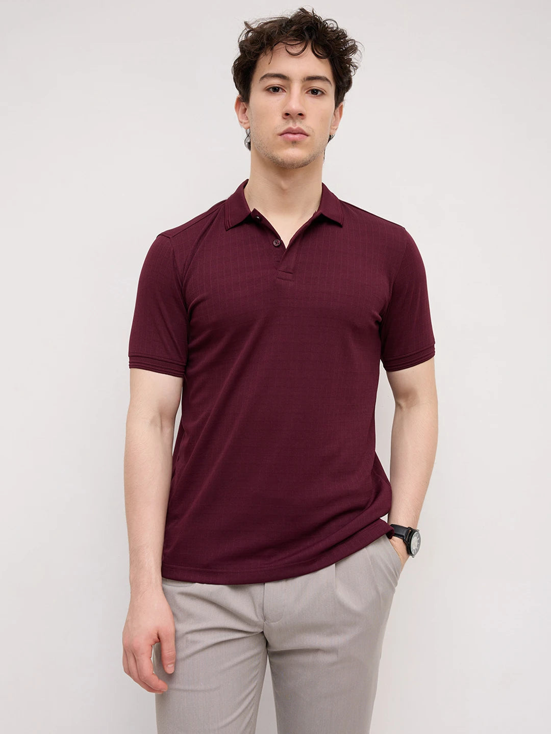 Elite Maroon Pinstripe Weave Polo Tee