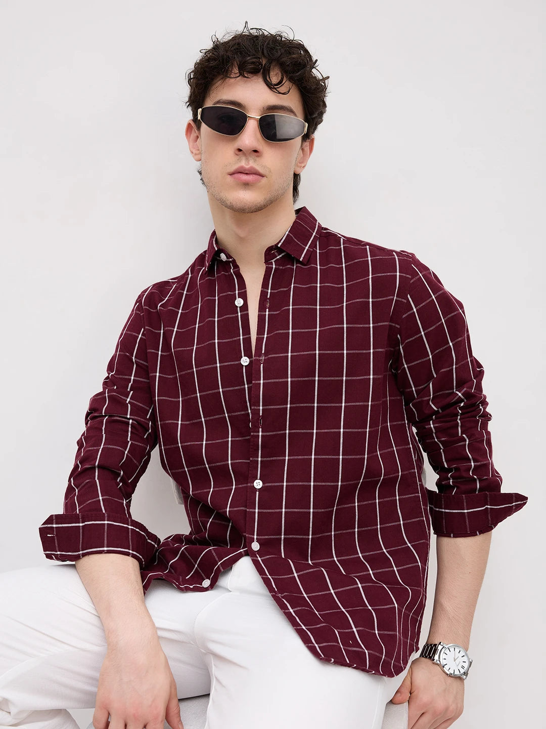Refined Maroon Box Checks Shirt