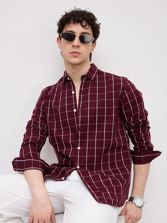 Refined Maroon Box Checks Shirt