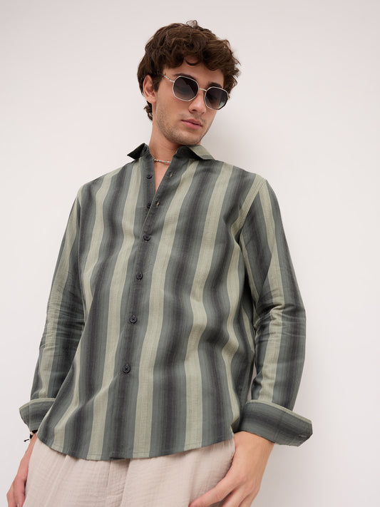 Olive Atrisan Shadow Woven Striped Statement Shirt