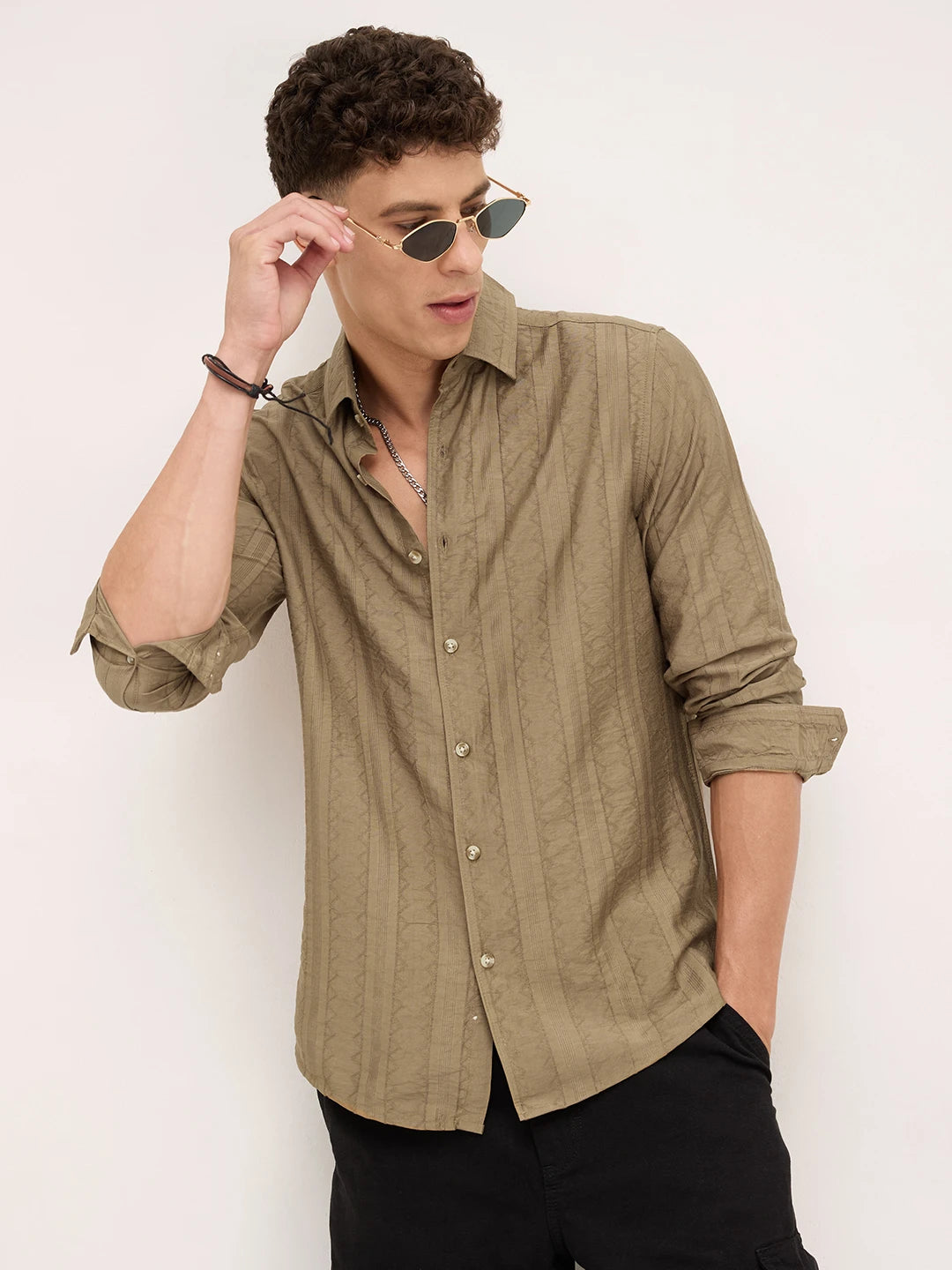 Olive Brown Dune Stripe Elegance Shirt