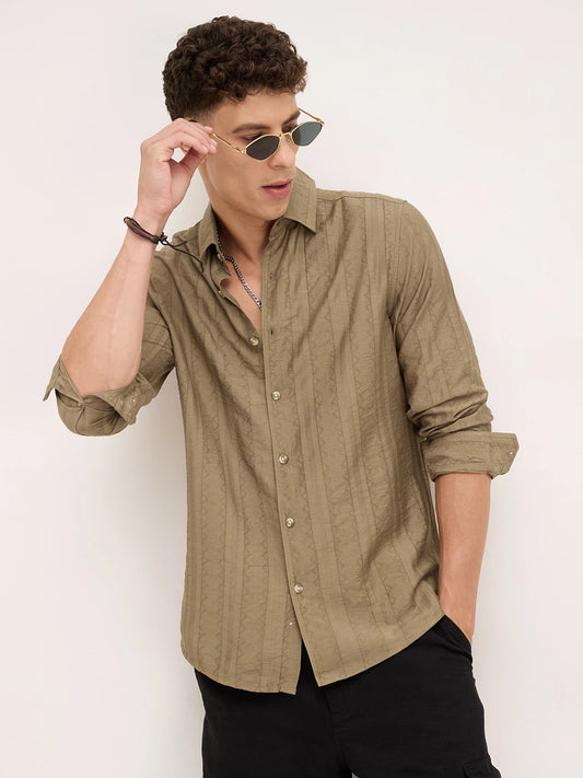 Olive Brown Dune Jacquard Elegance Shirt