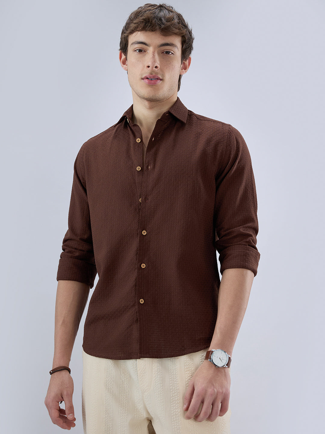 Chocolate Brown Textured Weave Shirt