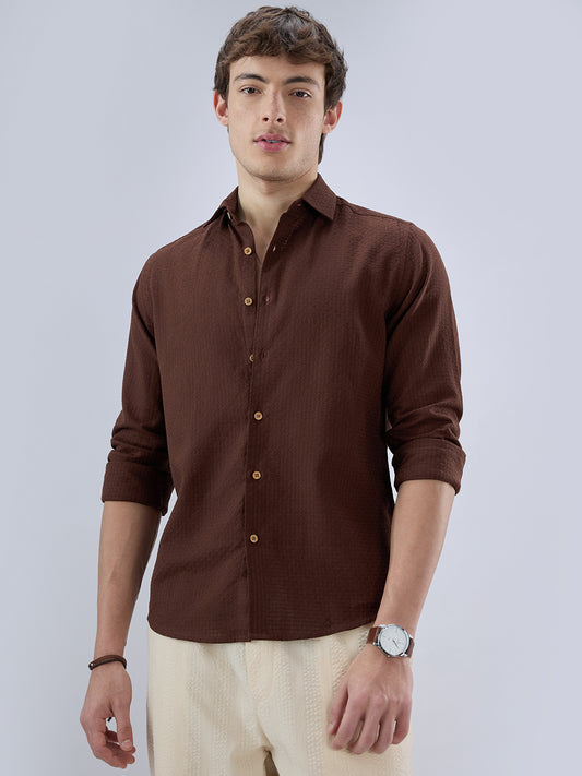 Chocolate Brown Textured Weave Shirt
