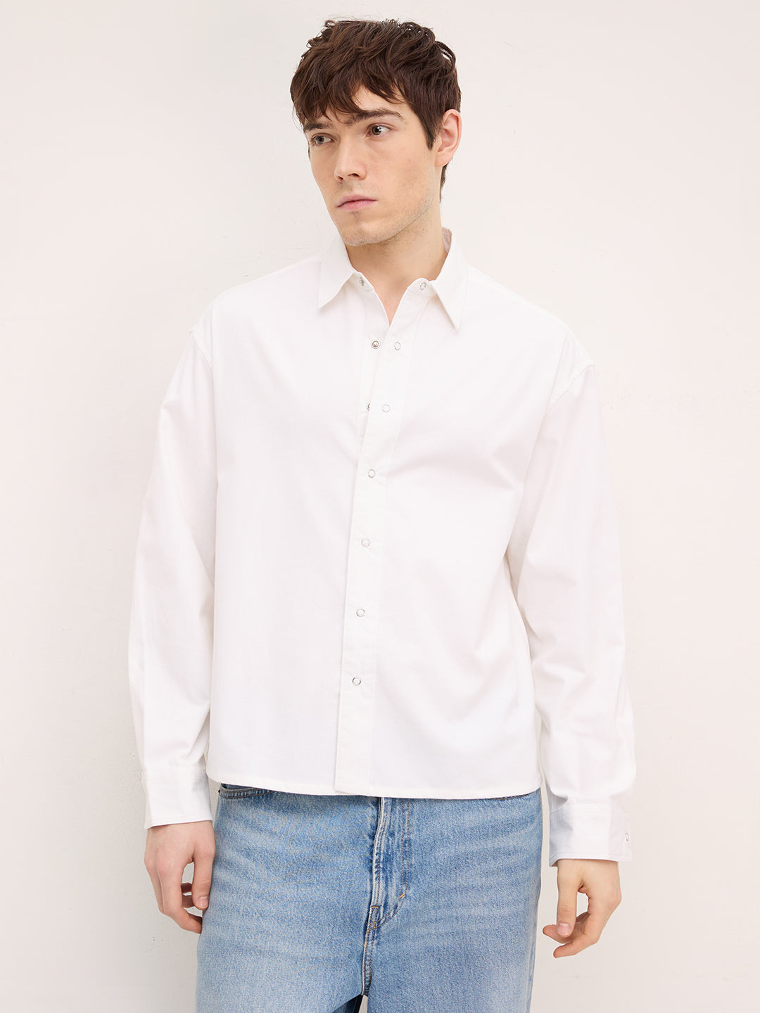 Luxe Arctic White Boxy Fit Crop Corduroy Shirt