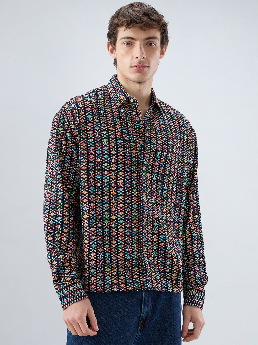 Ziya Shaam Multicolor Sequin Embroidered Oversized Polo Shirt