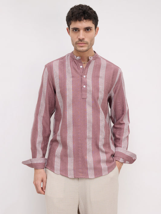 Dusty Mauve Artisan Contrast Loom Striped Kurta