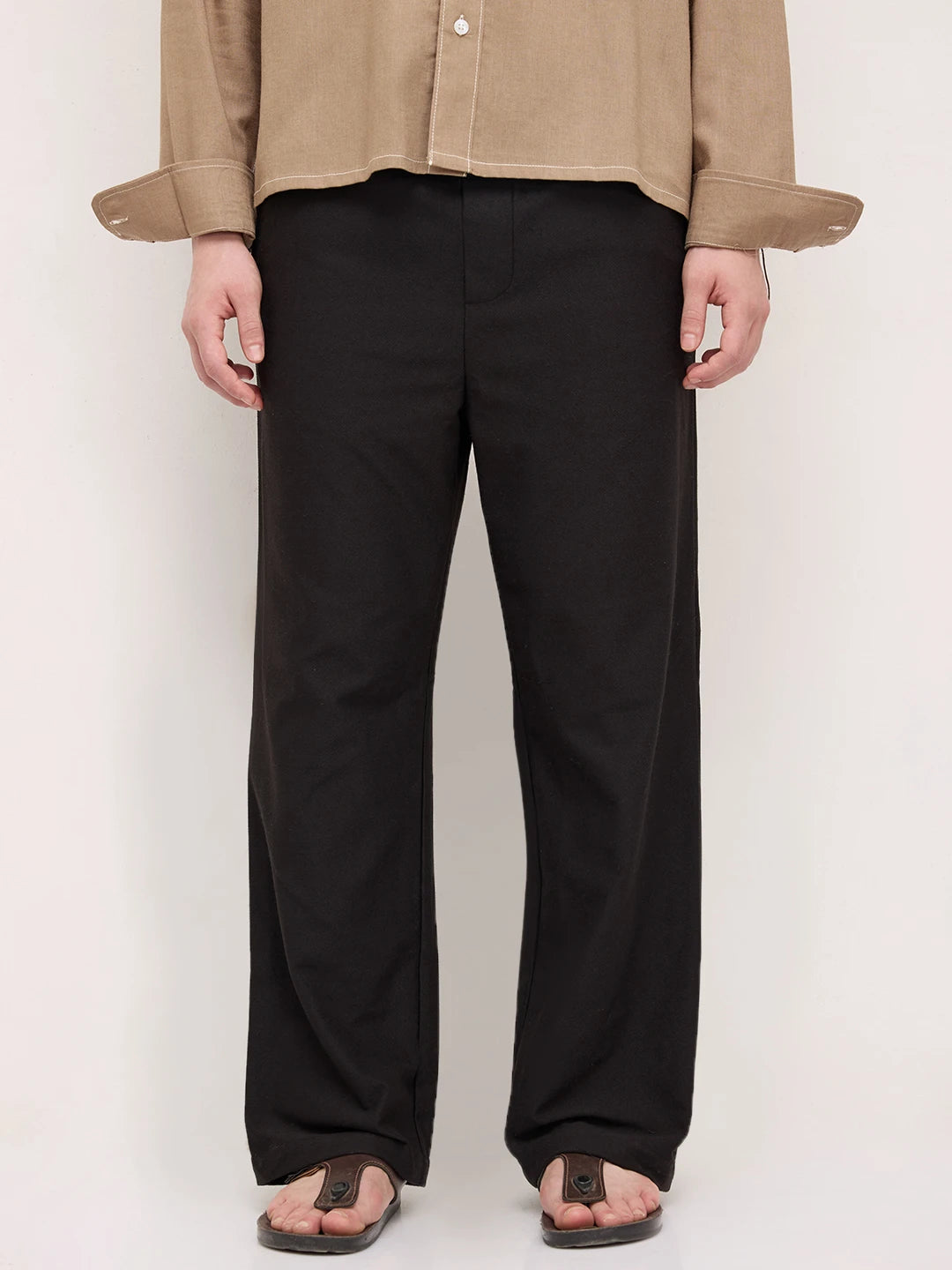 Black Diagonal Textured Knitted Straight Leg Trousers