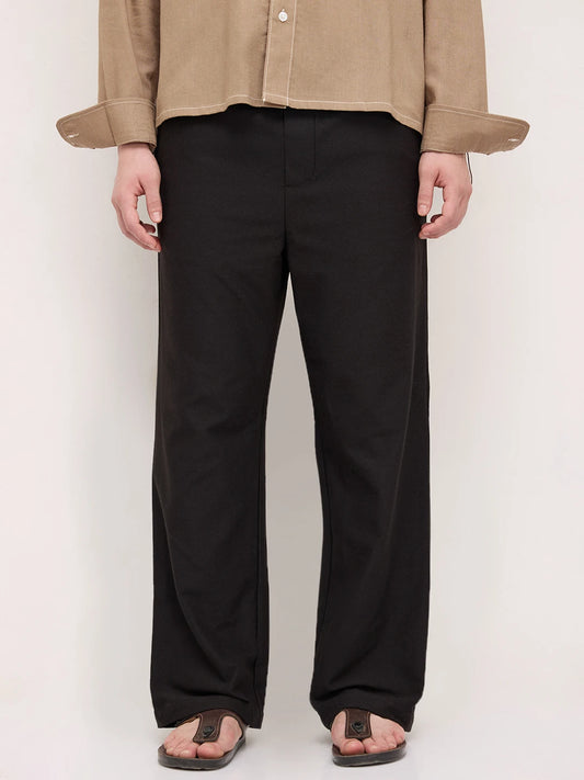 Black Diagonal Textured Knitted Straight Leg Trousers