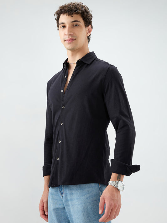 Elegant Black Knit Textured Shirt