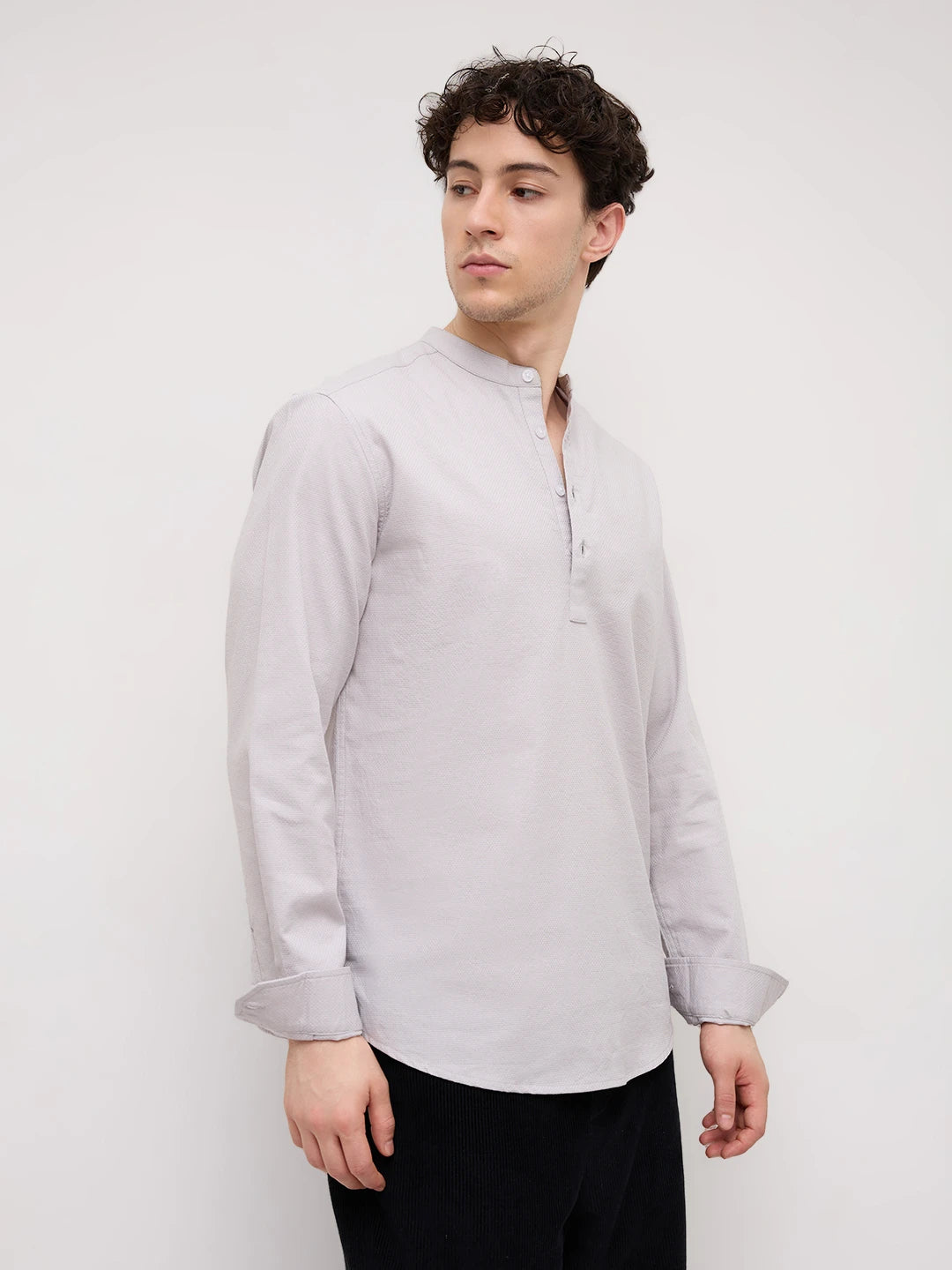 Grey Micro Basket Weave Kurta