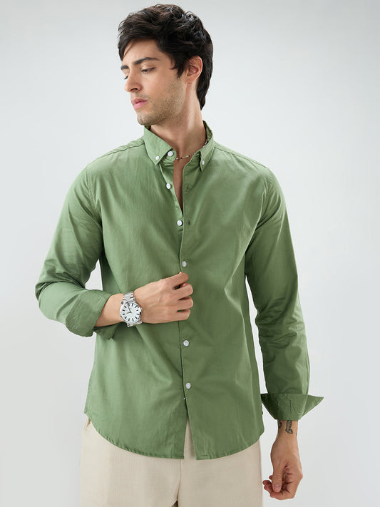 Forest Sheen Luxe Satin Button-down Collar Shirt