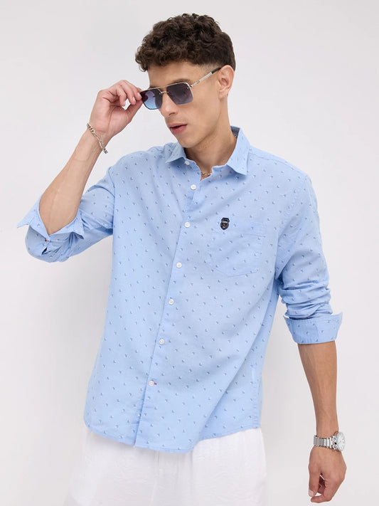 Elegant Blue Printed Everyday Shirt