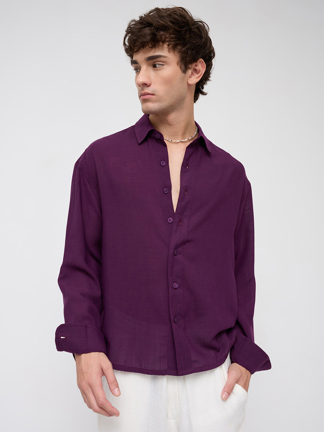 Elegant Wine Boxy Fit Crop Shirt