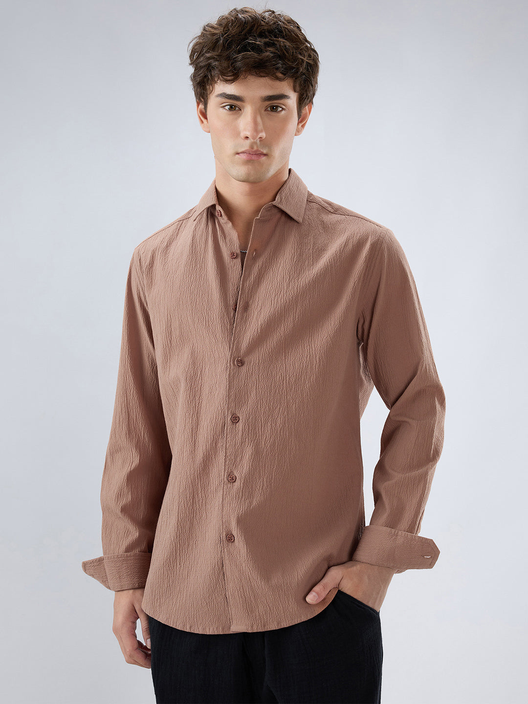 Elegant Apricot Textured Shirt