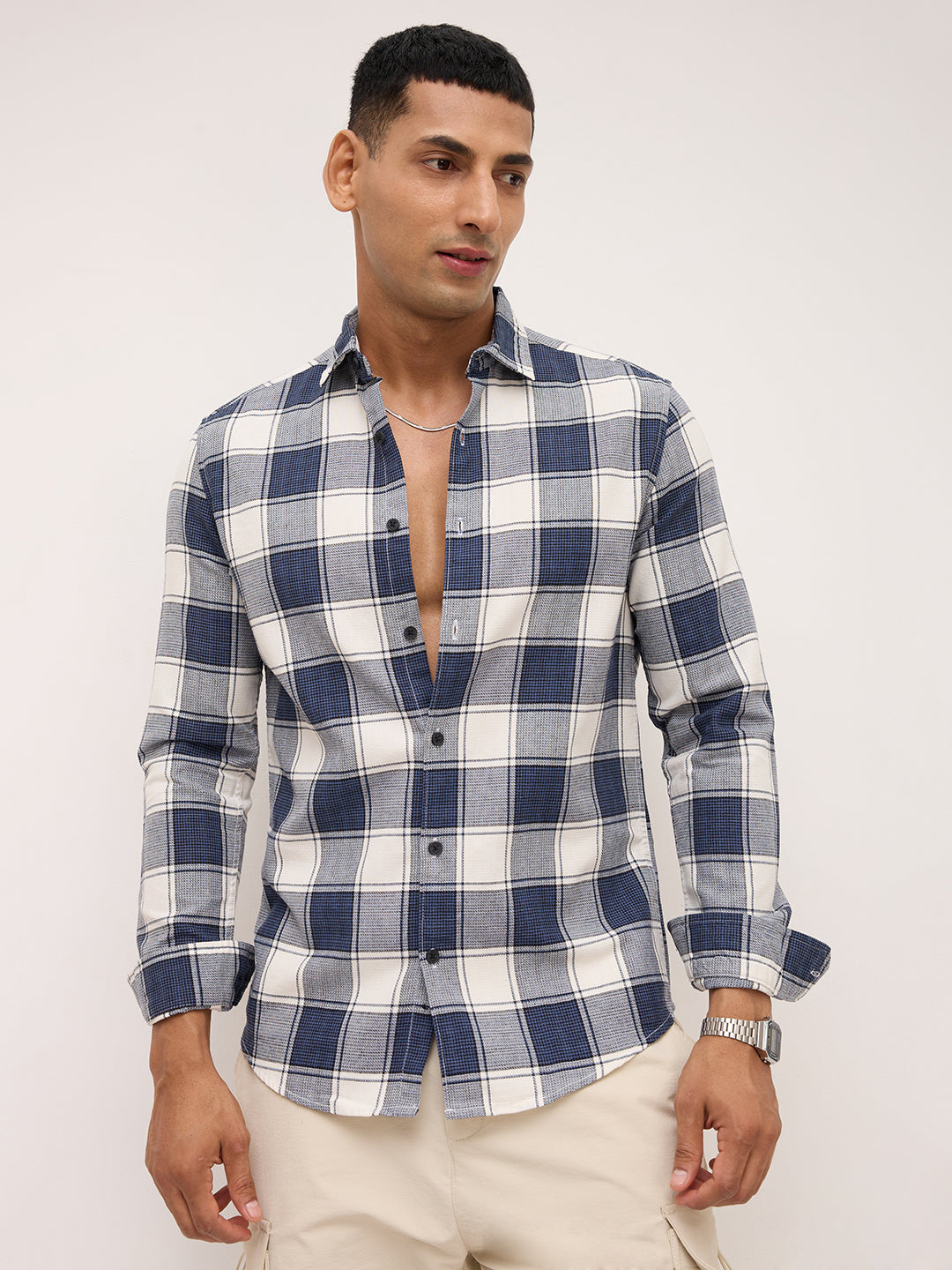 Navy & White Bold Frame Checks Shirt