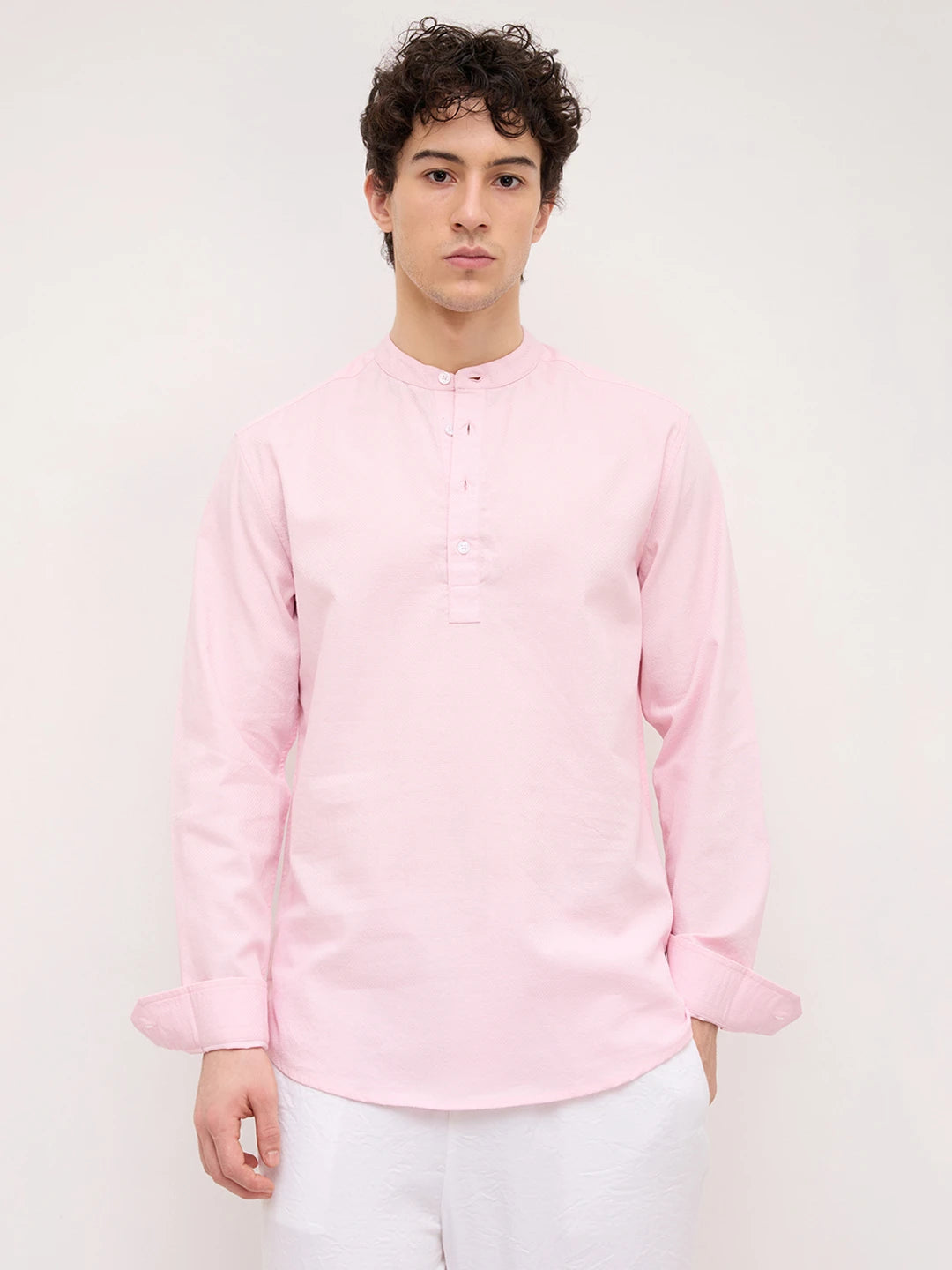 Soft Pink Micro Basket Weave Kurta