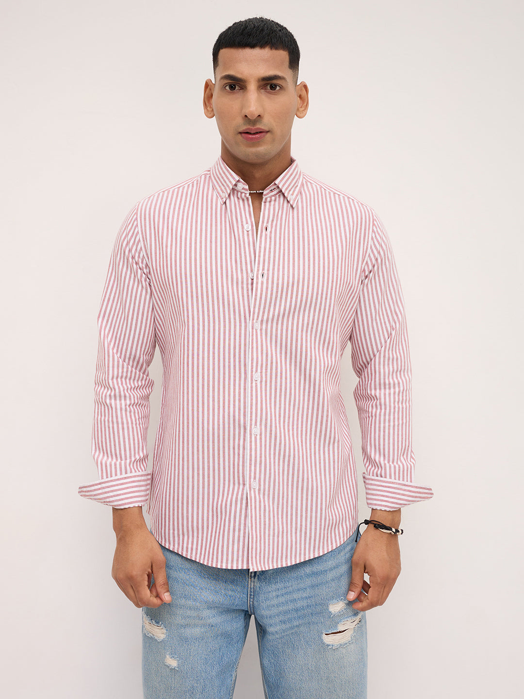 Red & White Candy Striped Oxford Button-Down Shirt