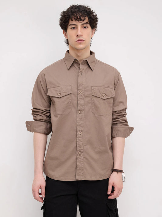 Peanut Brown Double Pocket Overshirt