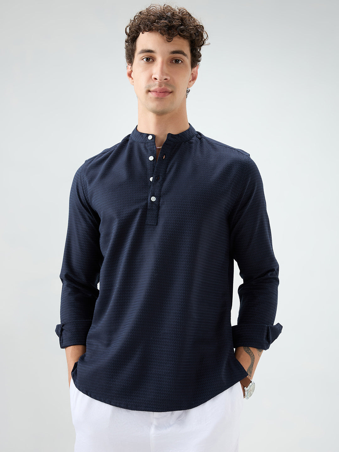 Ritzy Navy Zig-Zag Textured Kurta