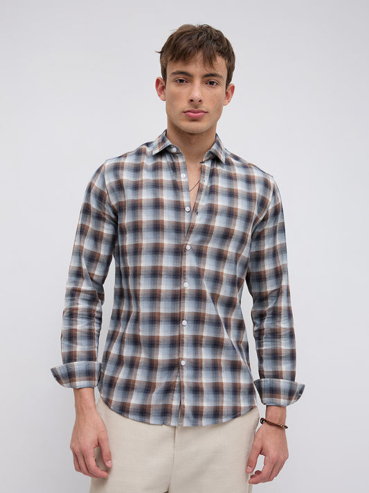 Grey & Brown Ombre Checks Classic Shirt
