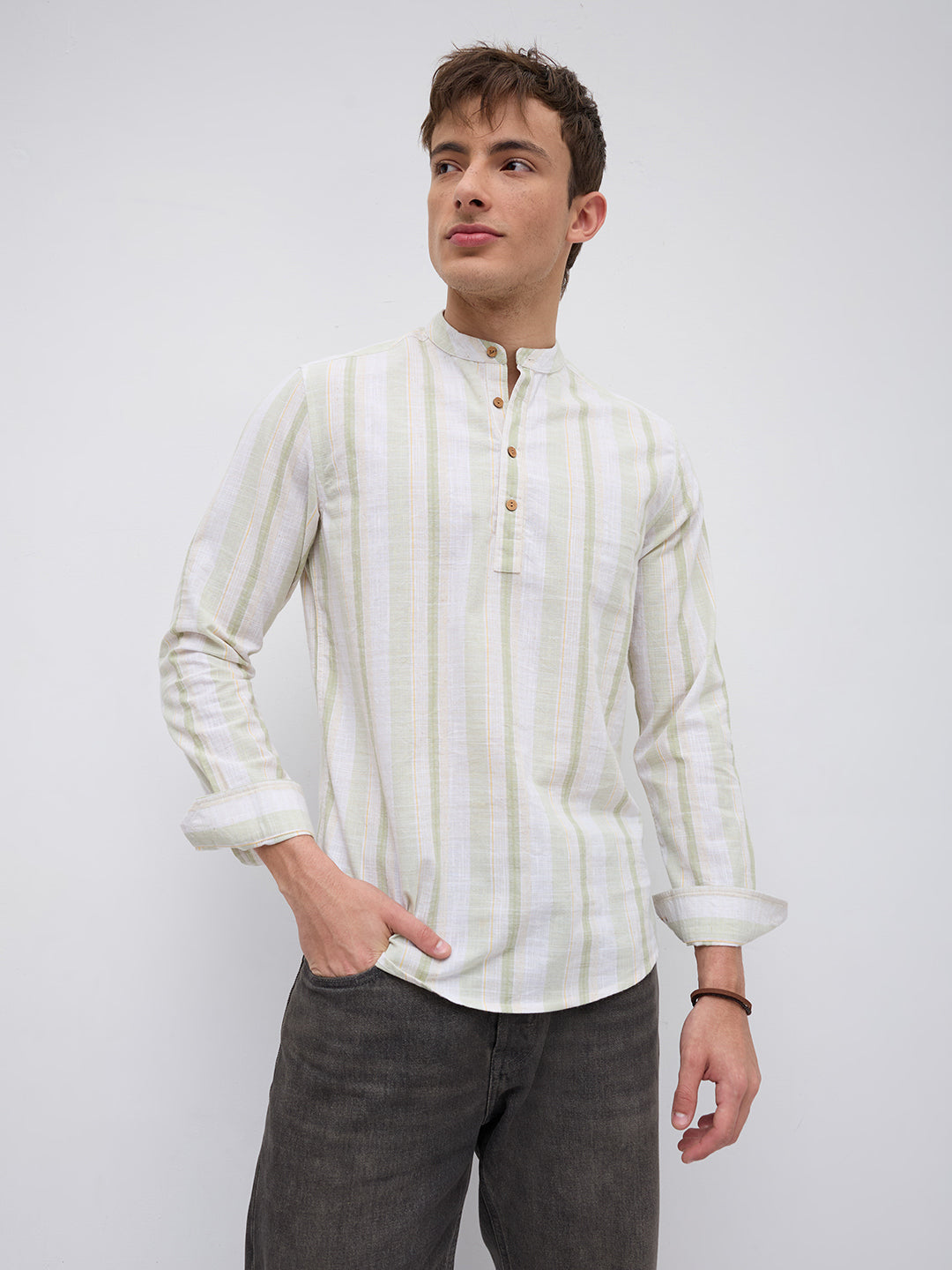 Greenline & White Vertical Stripe Kurta