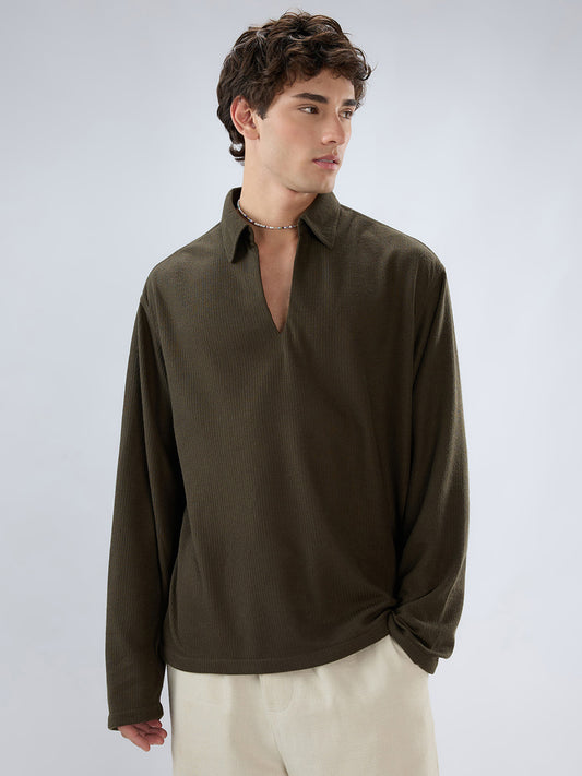Mignonette Green Micro Weave Knitted Oversized Polo Shirt