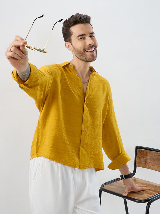 Sunlit Golden Aura Horizontal Textured Boxy Fit Crop Shirt
