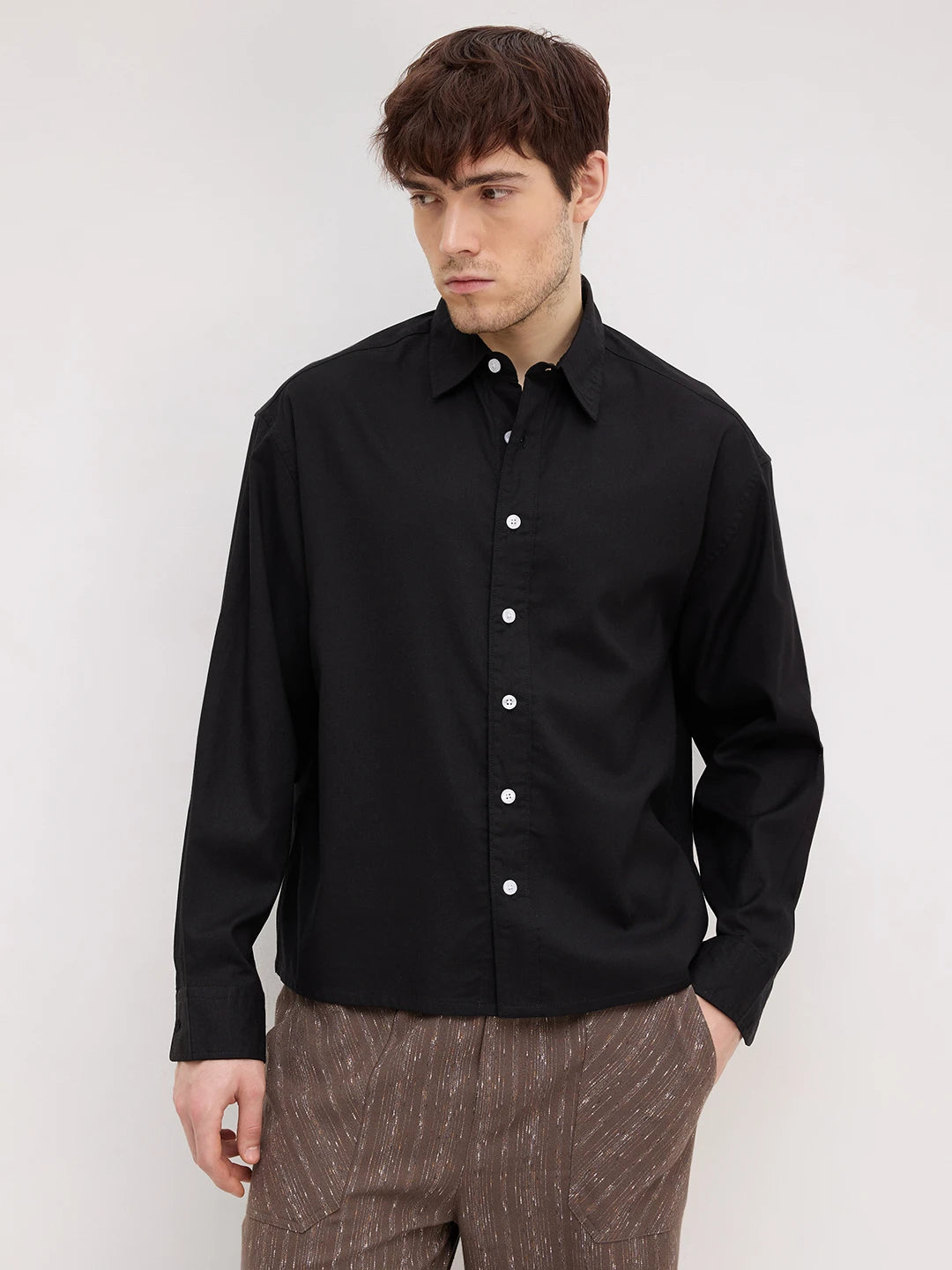 Timeless Black Boxy Fit Crop Shirt