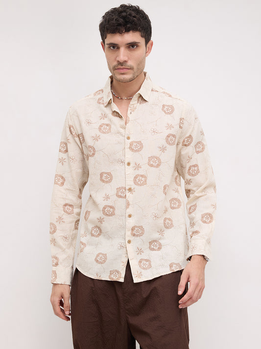 Intricate Soft Beige & Brown Botanical Bloom Shirt