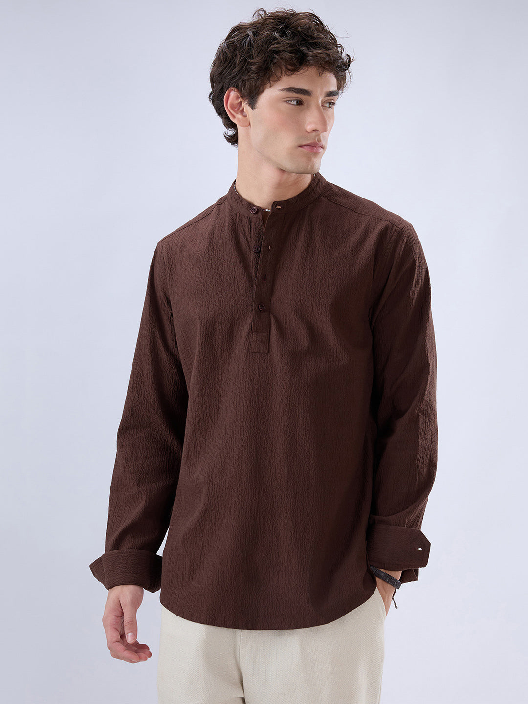 Chocolate Brown Subtle Textured Kurta