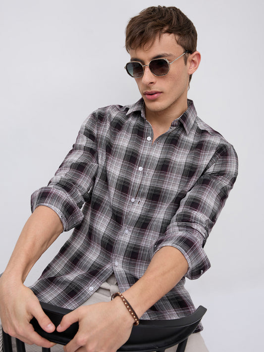 Classic Maroon & White Plaid Checks Shirt