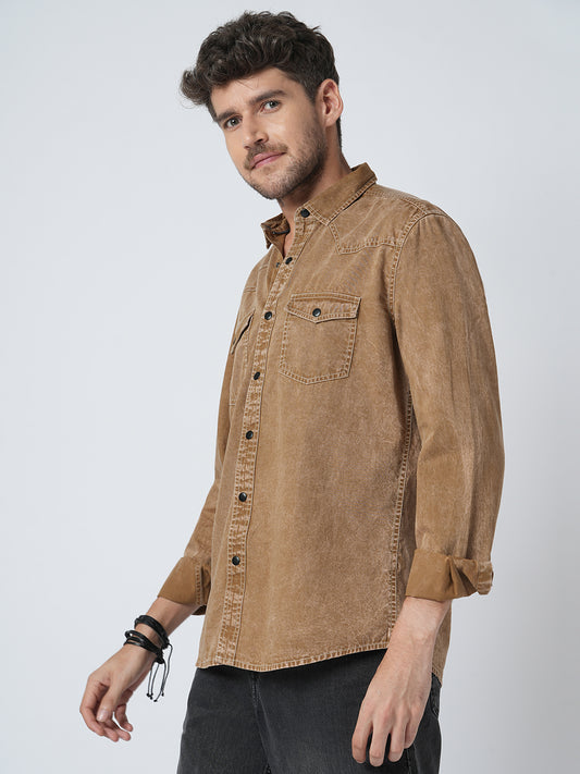 Rustic Bronze Acid Wash Double Pocket Shirt
