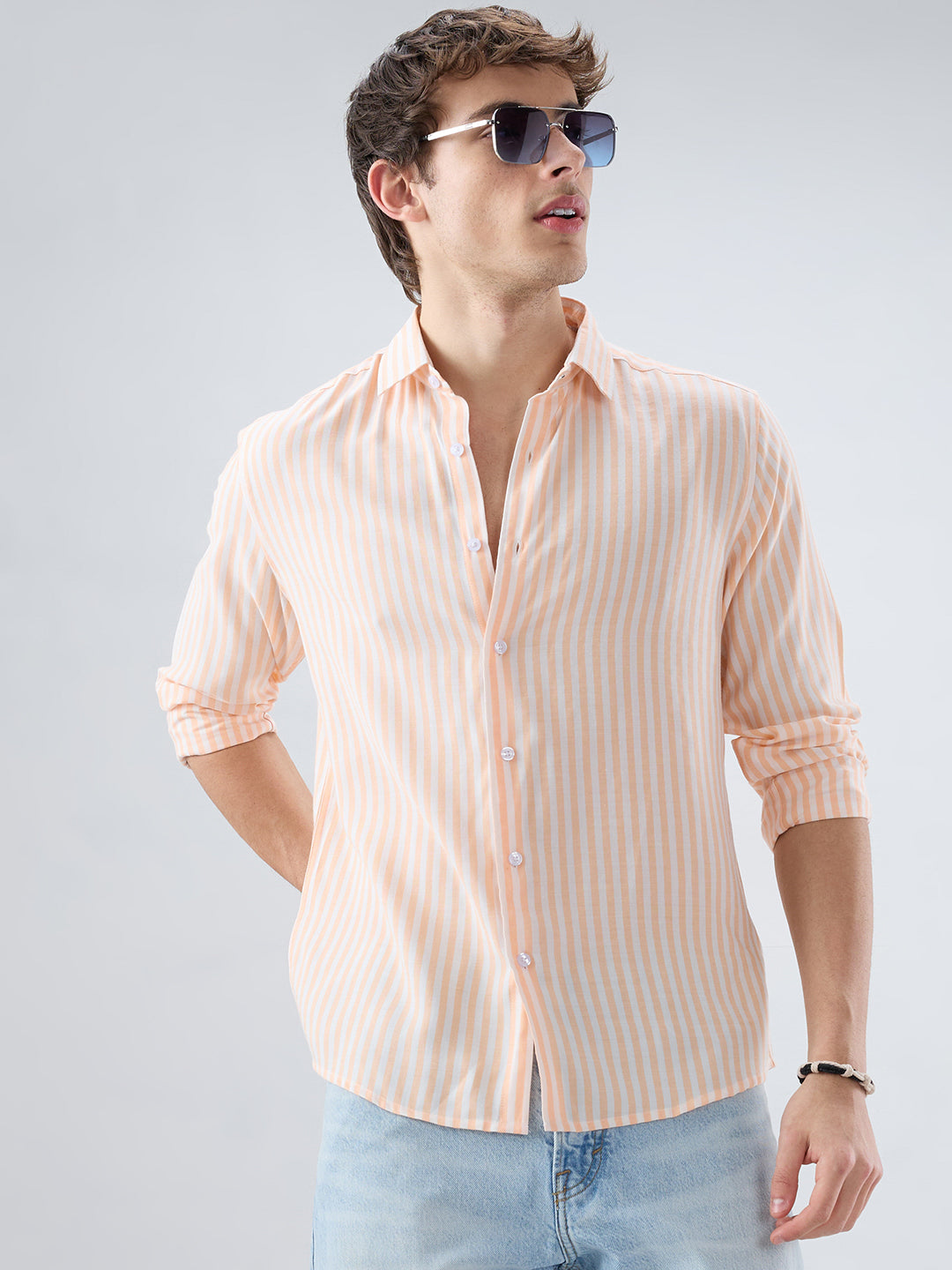 Pastel Peach Soft Candy Striped Vacation Shirt